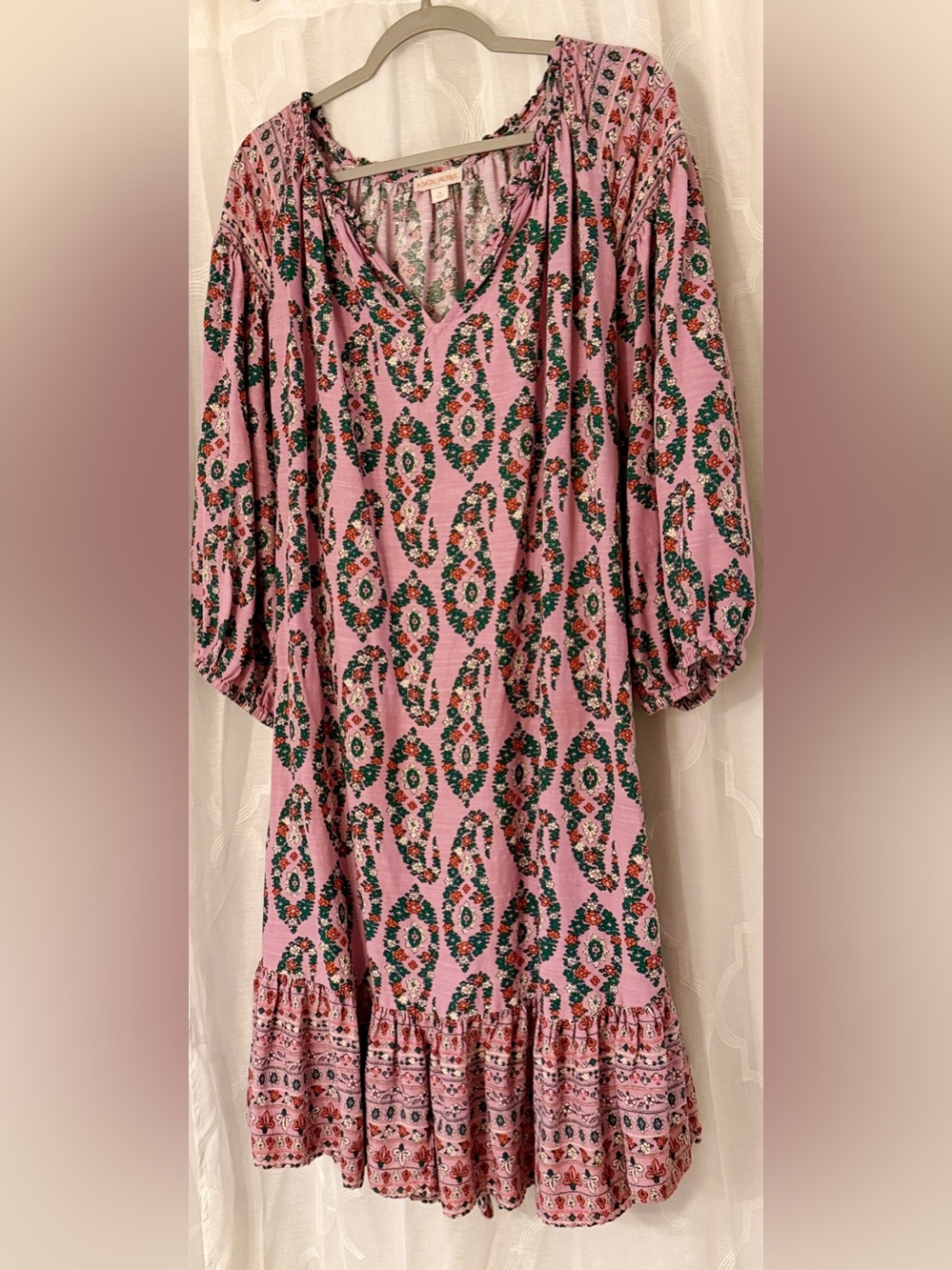 Knox Rose 3X Pink Boho Floral Tie Waist Peasant Dress Plus Size - Picture 4 of 12